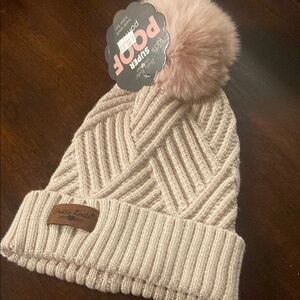 Butte Knitters Kids Beige Pom-Pom Hat